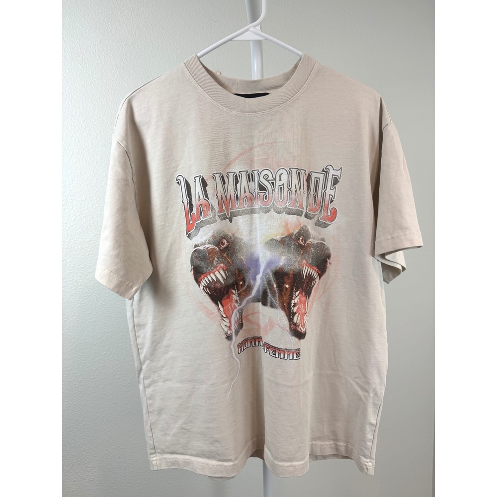 Homme + Femme La Maison De Graphic Tee Beige Doberman Lightning Shirt Dog